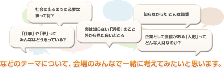 いろいろなテーマについて、会場のみんなで一緒に考えてみたいと思います。