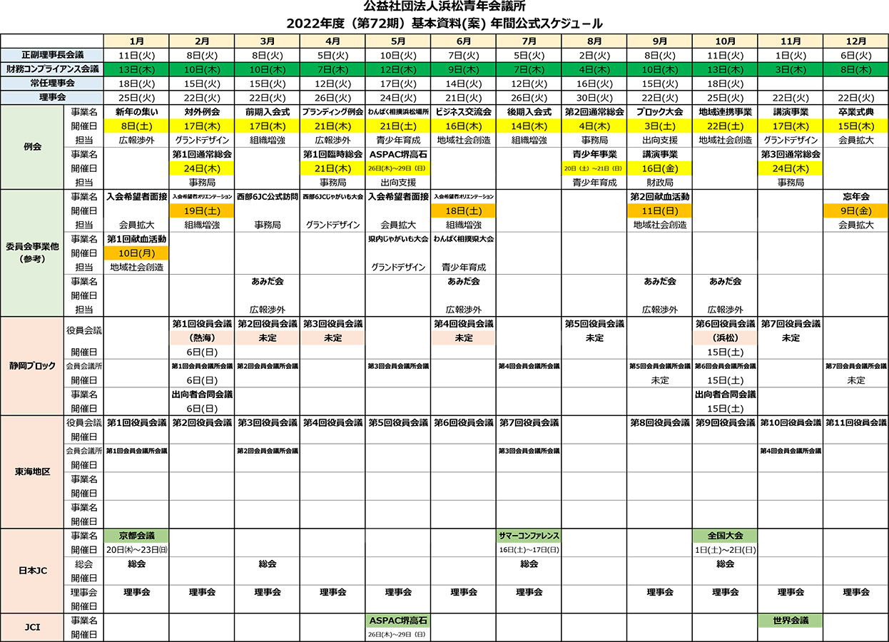 2022年度 年間公式スケジュール